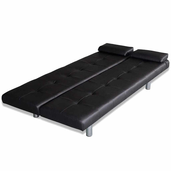 Schlafsofa Kunstleder Schwarz mit Kissen