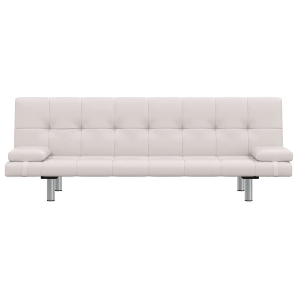 Schlafsofa mit 2 Kissen Kunstleder Ausziehbar Cremeweiß