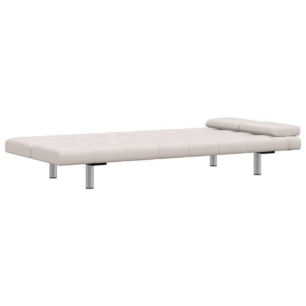Schlafsofa mit 2 Kissen Kunstleder Ausziehbar Cremeweiß