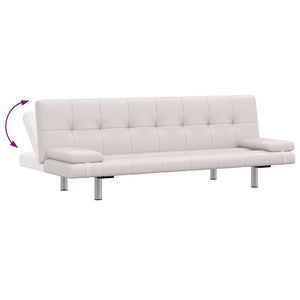 Schlafsofa mit 2 Kissen Kunstleder Ausziehbar Cremeweiß