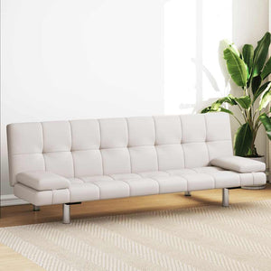 Schlafsofa mit 2 Kissen Kunstleder Ausziehbar Cremeweiß