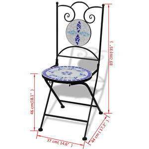 3-tlg. Bistro-Set Keramikfliesen Blau und Weiß