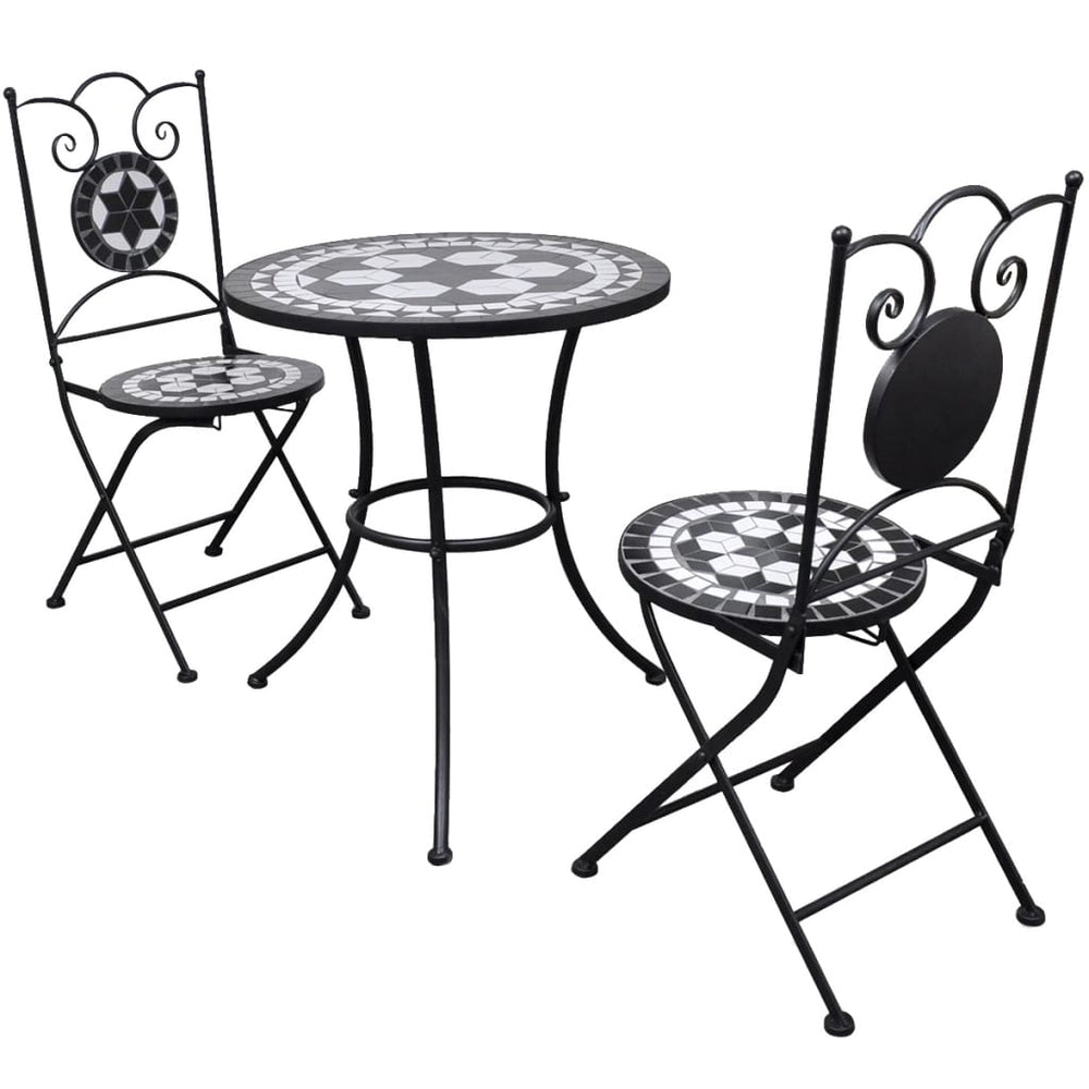 vidaXL Ensemble bistrot 3 pcs en céramique noir et blanc