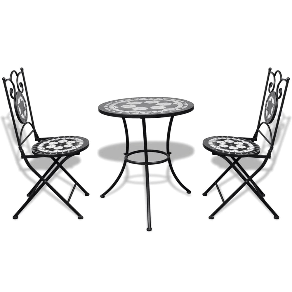 vidaXL Ensemble bistrot 3 pcs en céramique noir et blanc