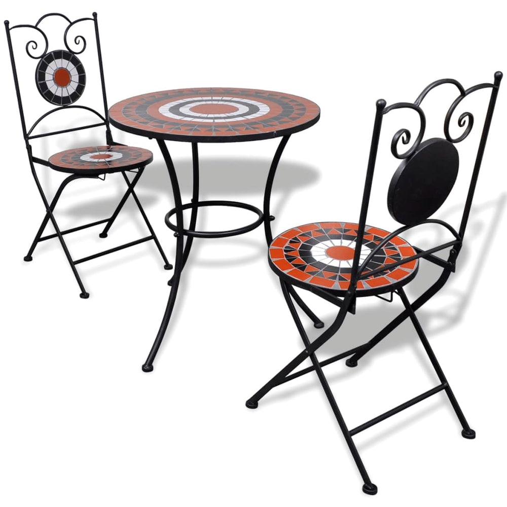vidaXL Ensemble bistrot 3 pièces en céramique, terre cuite et blanc