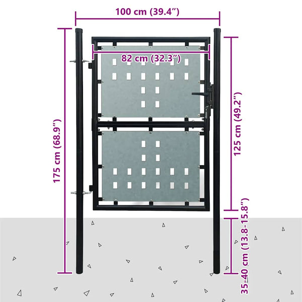 Schwarzes Einzeltür-Gartentor 100x125 cm