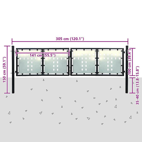 Schwarzes Einzeltor für Zäune 300 x 100 cm
