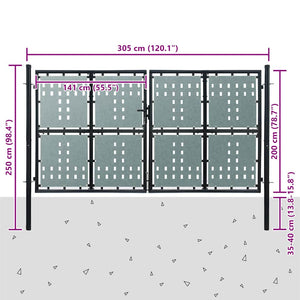 Schwarzes Einzeltor für Zäune 300 x 200 cm