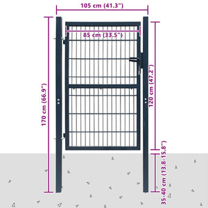 vidaXL 2D Garden Gate (Single) Anthracite Grey 100x120 cm
