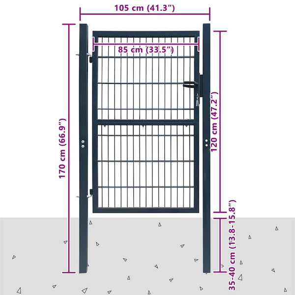 vidaXL 2D Garden Gate (Single) Anthracite Grey 100x120 cm