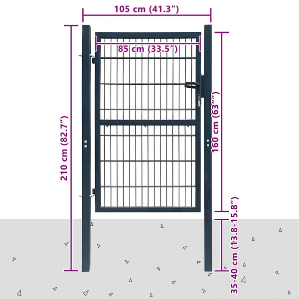 vidaXL 2D Garden Gate (Single) Anthracite 100x160 cm