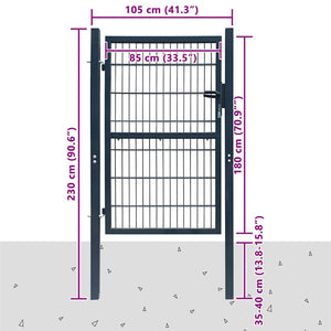 vidaXL 2D Garden Gate (Single) Anthracite Grey 100x180 cm