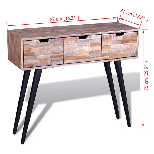 Konsolentisch Altholz Teak mit 3 Schubladen