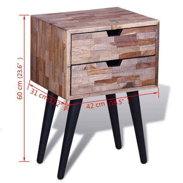 vidaXL Table de chevet avec 2 tiroirs en teck recyclé