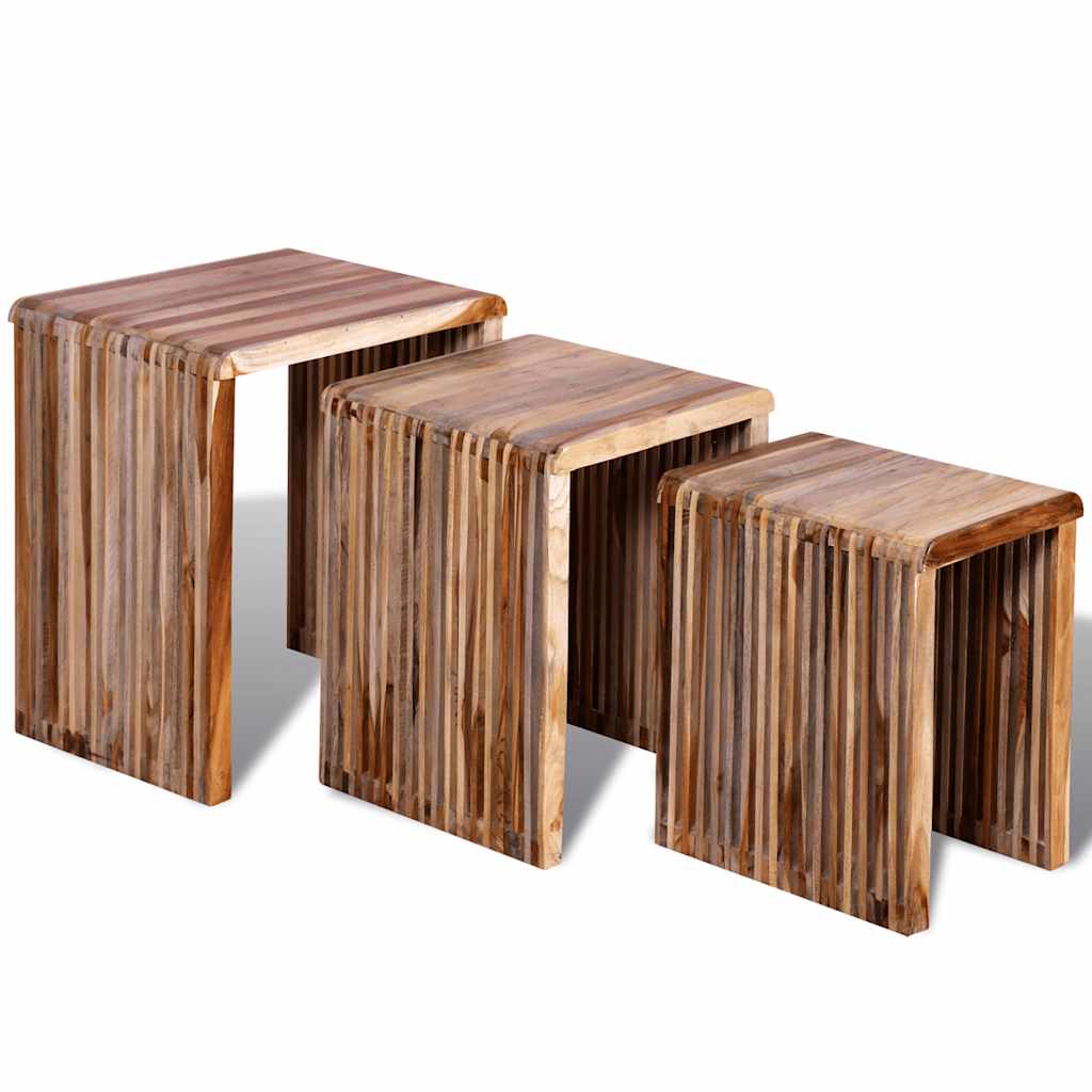 3er Satztisch Altholz Teak Beistelltisch Set