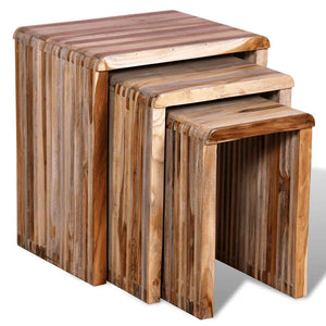 3er Satztisch Altholz Teak Beistelltisch Set
