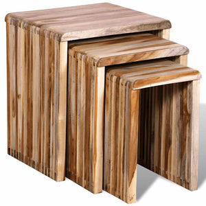 3er Satztisch Altholz Teak Beistelltisch Set