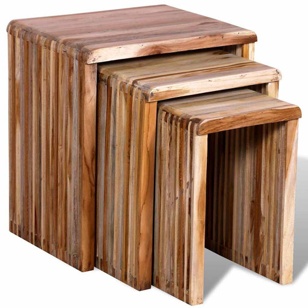 3er Satztisch Altholz Teak Beistelltisch Set