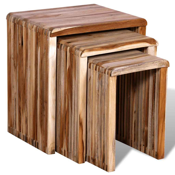 3er Satztisch Altholz Teak Beistelltisch Set