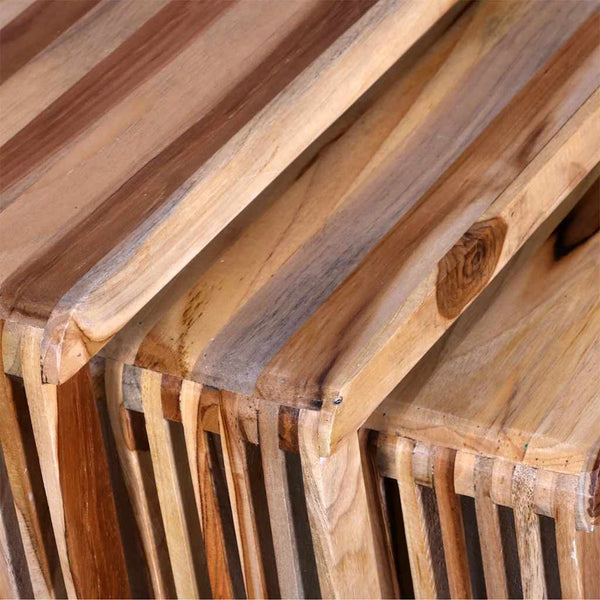 3er Satztisch Altholz Teak Beistelltisch Set