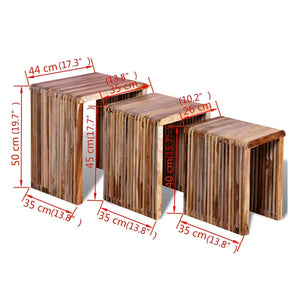 3er Satztisch Altholz Teak Beistelltisch Set