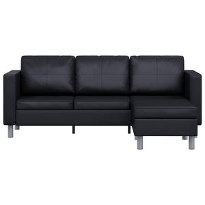 L-förmiges 3-Sitzer Sofa Schwarz Kunstleder
