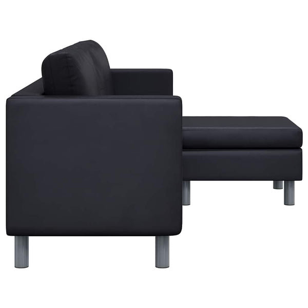 L-förmiges Sofa 3-Sitzer Kunstleder Schwarz