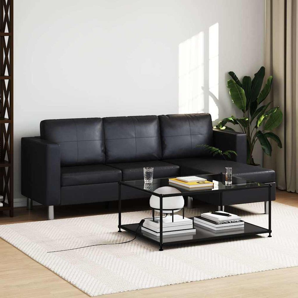 L-förmiges 3-Sitzer Sofa Schwarz Kunstleder