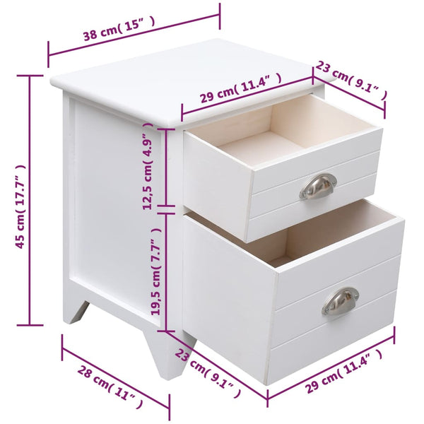 vidaXL Tables de chevet 2 pcs avec 2 tiroirs Blanc