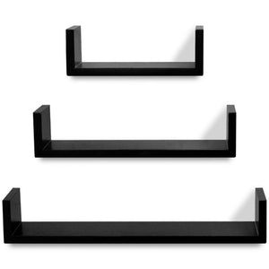3er U-Form Wandregal Set Schwarz