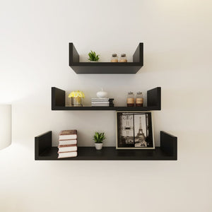 3er U-Form Wandregal Set Schwarz