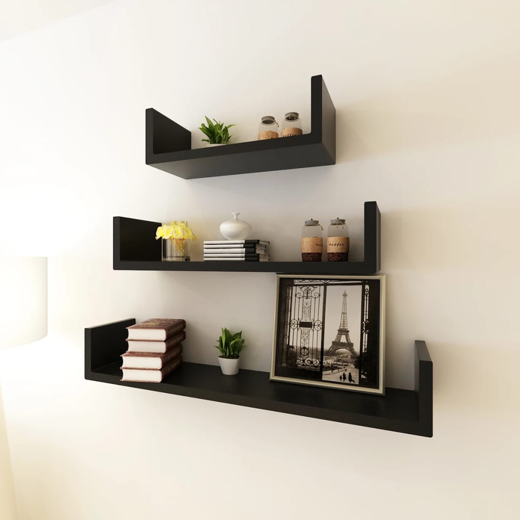 3er U-Form Wandregal Set Schwarz