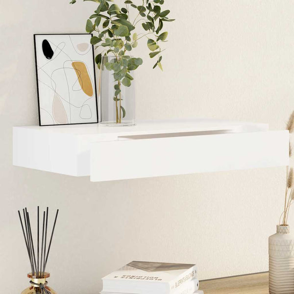 Wandregal mit Schublade MDF Weiß