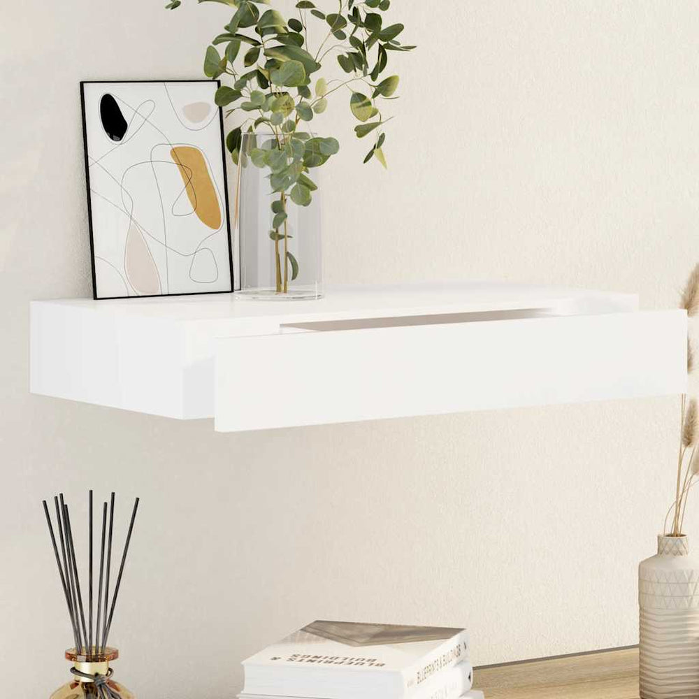 Wandregal mit Schublade MDF Weiß