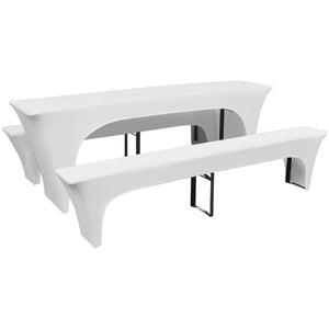 vidaXL Housse de table et bancs de brasserie 3 pcs Blanc 220x70x80 cm
