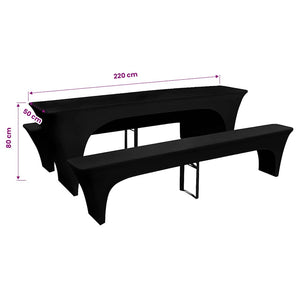 3 Schonbezüge für Biertisch und Bänke Stretch Schwarz 220 x 50 x 80 cm