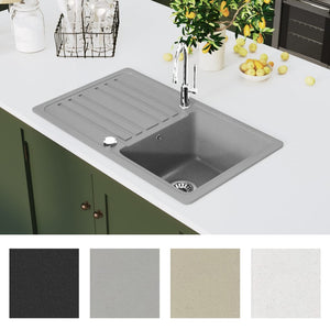 Granite Sink with Drainer Reversible Grey