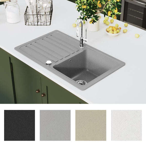 Granite Sink with Drainer Reversible Grey