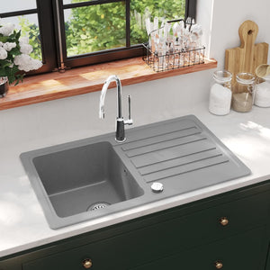 Granite Sink with Drainer Reversible Grey