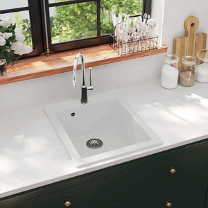 vidaXL Granite Sink Single Bowl White