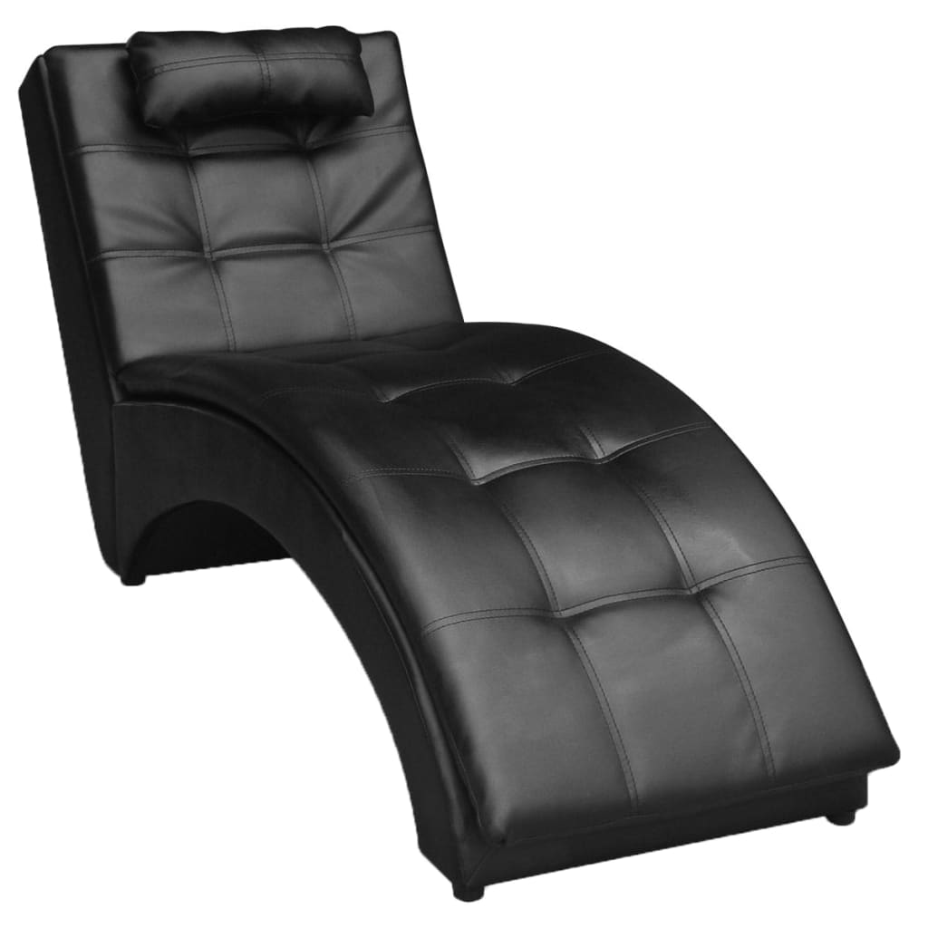 Schwarze Chaiselongue mit Kunstleder-Kissen
