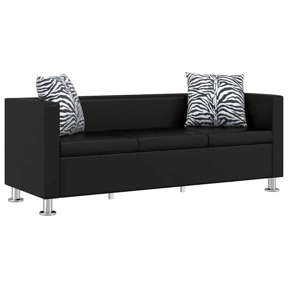 Schwarzes Kunstleder 3-Sitzer Sofa
