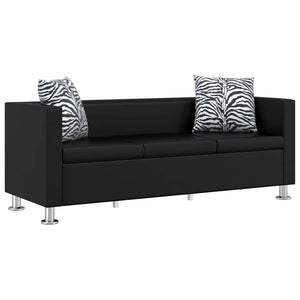Sofa 3-Sitzer Kunstleder Schwarz