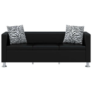 Schwarzes Kunstleder 3-Sitzer Sofa