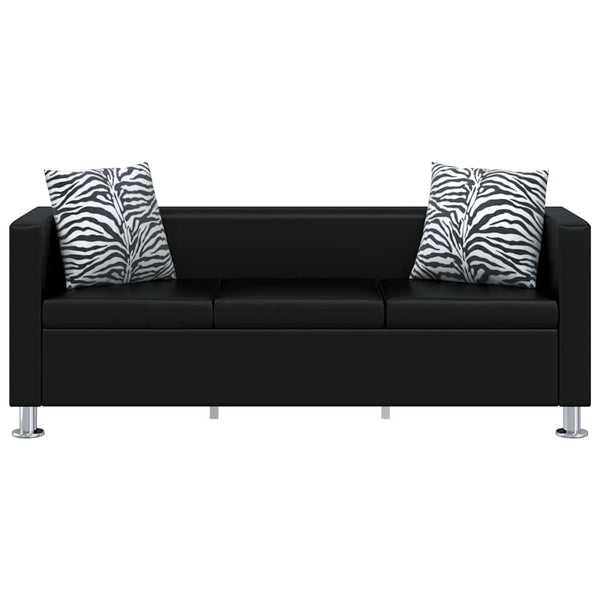 Schwarzes Kunstleder 3-Sitzer Sofa