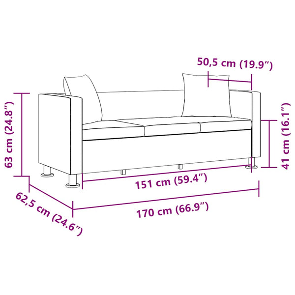 Schwarzes Kunstleder 3-Sitzer Sofa