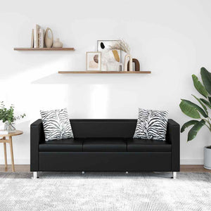 Schwarzes Kunstleder 3-Sitzer Sofa