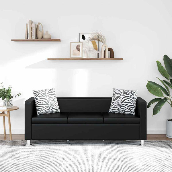 Schwarzes Kunstleder 3-Sitzer Sofa