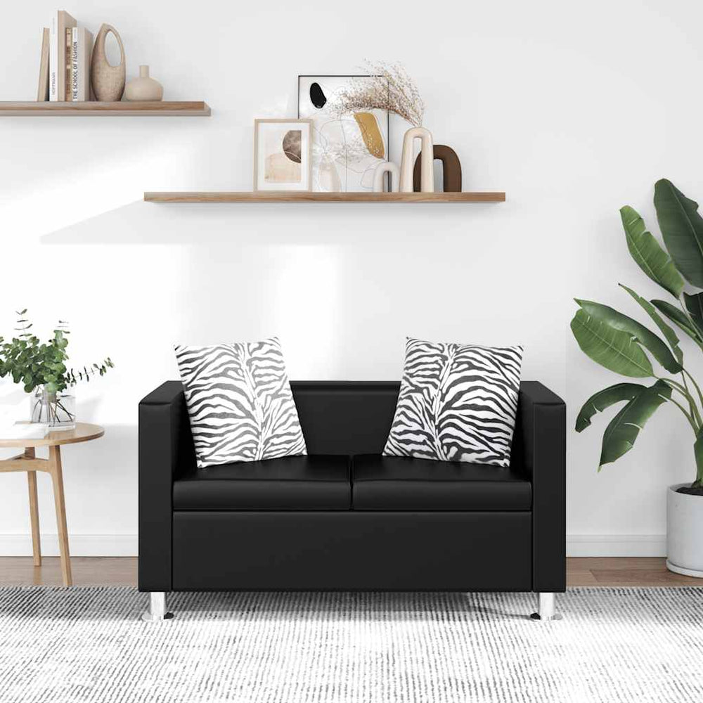 2-Sitzer Sofa Kunstleder Schwarz