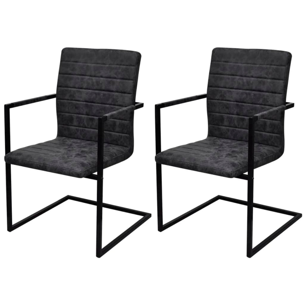 Freischwinger 2er Set Schwarz Kunstleder